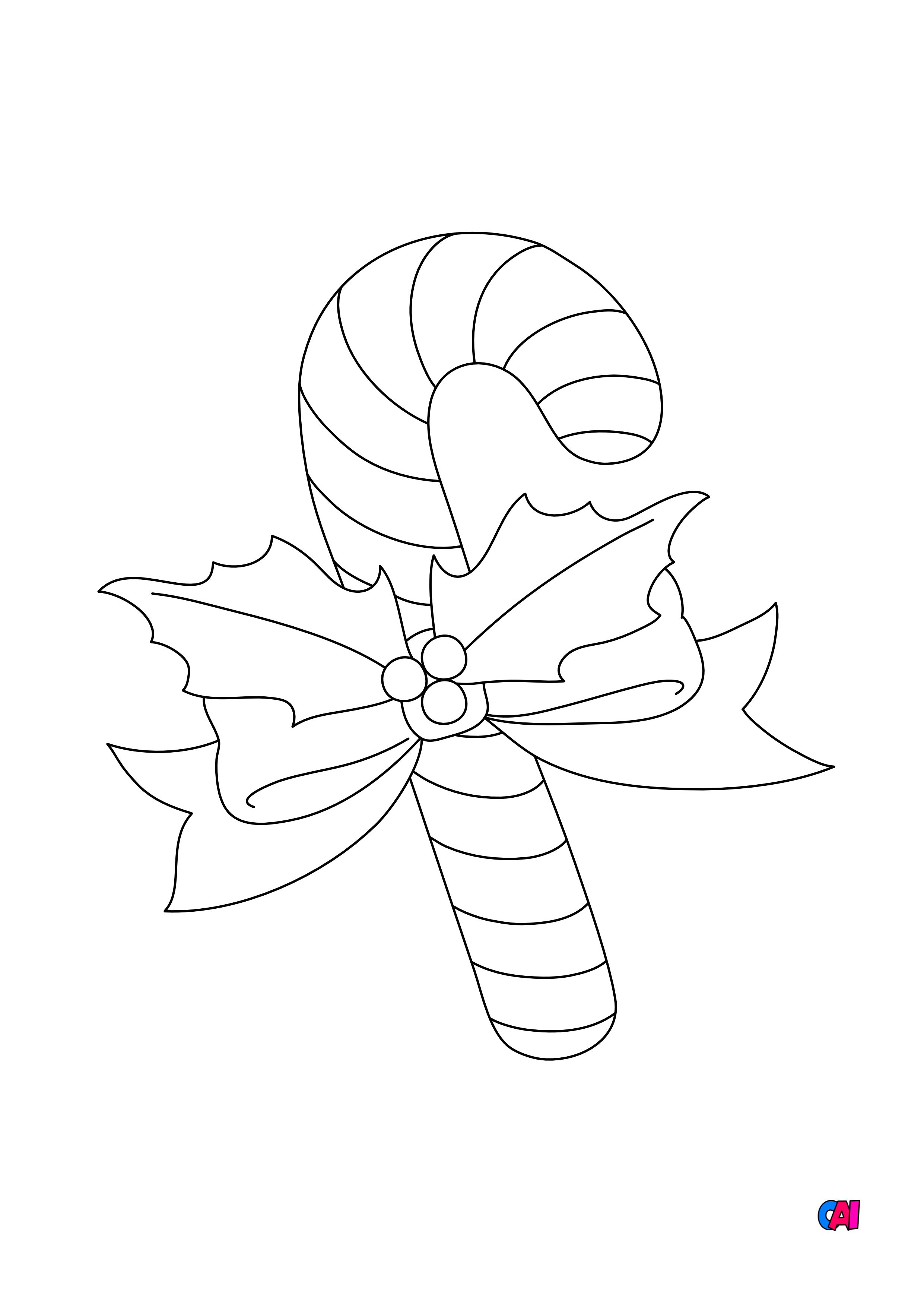 Dessin Sucre D orge De Noel A Imprimer Coloriage de Noël à imprimer - Un sucre d'orge avec ruban et houx